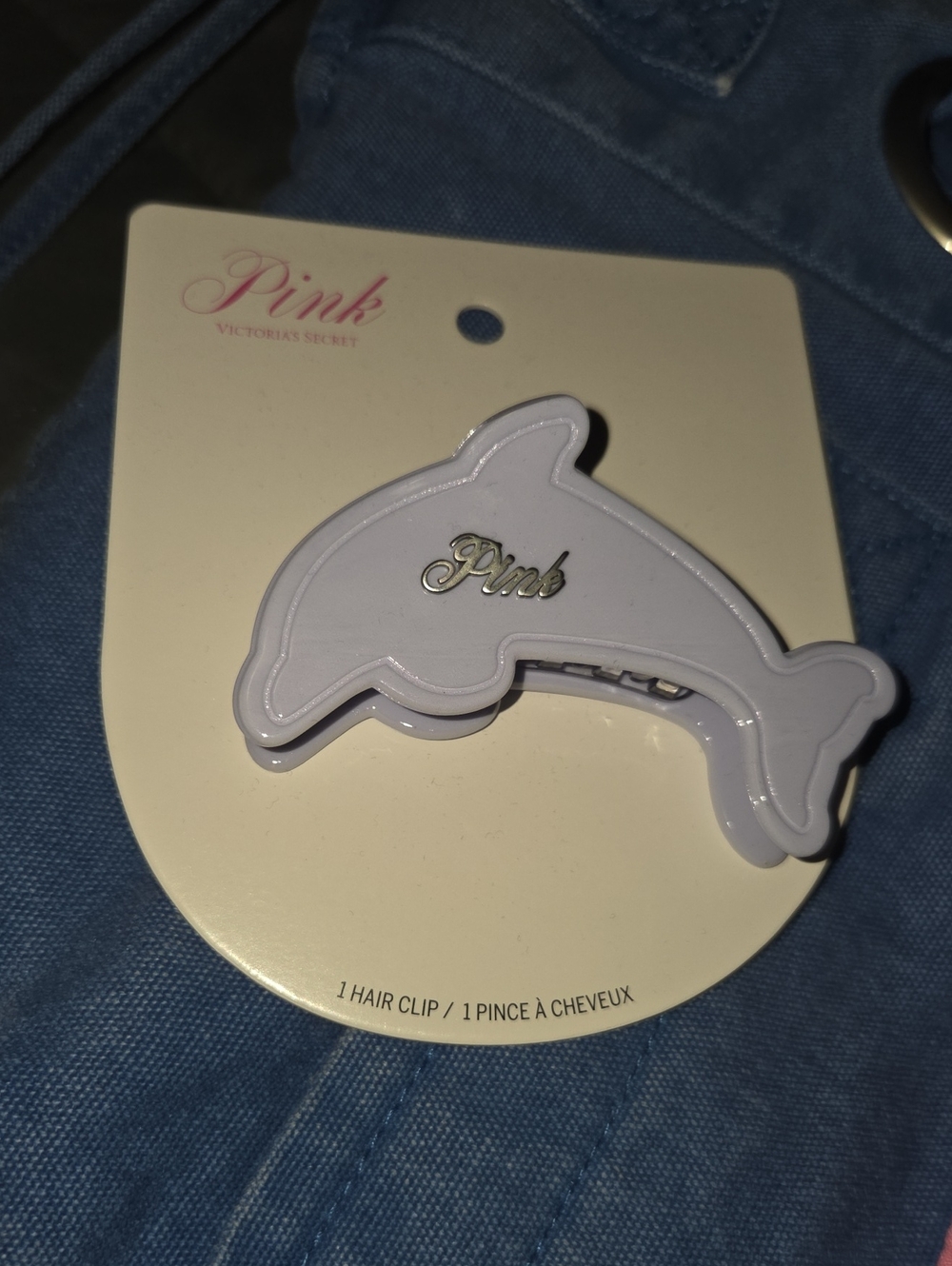 PINK Victoria's Secret Light Purple Dolphin Hair Clip with Silver Logo